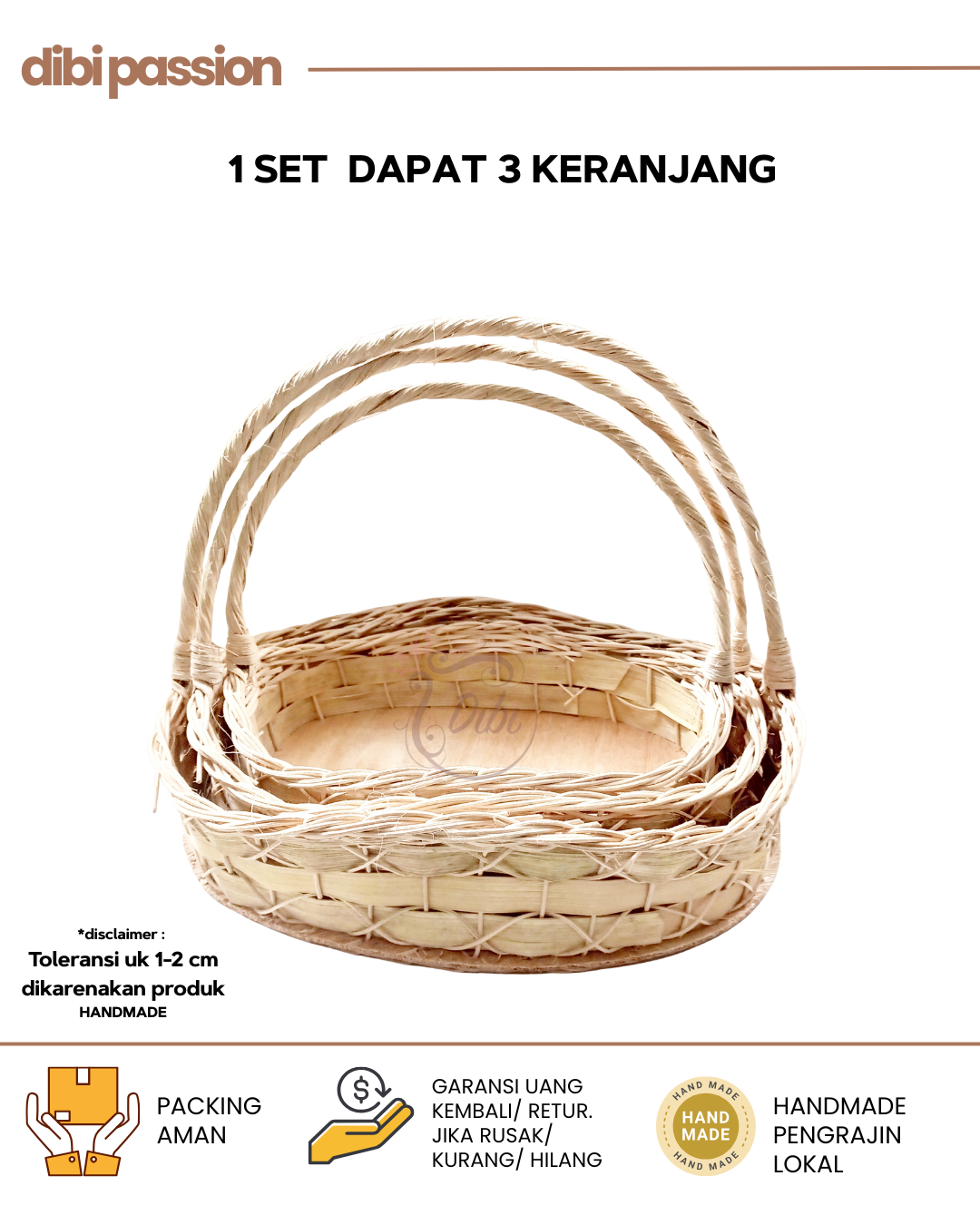Keranjang Rotan Ombak Anyam Silang Oval – Set Isi 3 | Parcel, Hampers & Seserahan Handmade