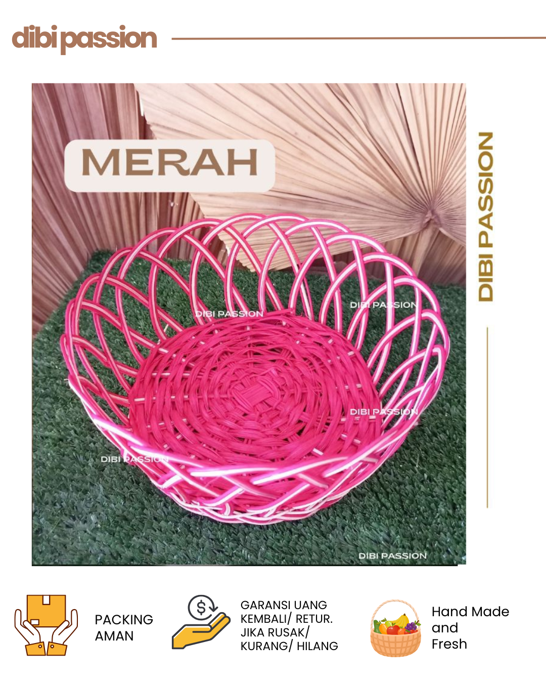 Keranjang Buah Rotan Kiring – Warna & Natural | Keranjang Anyam Serbaguna