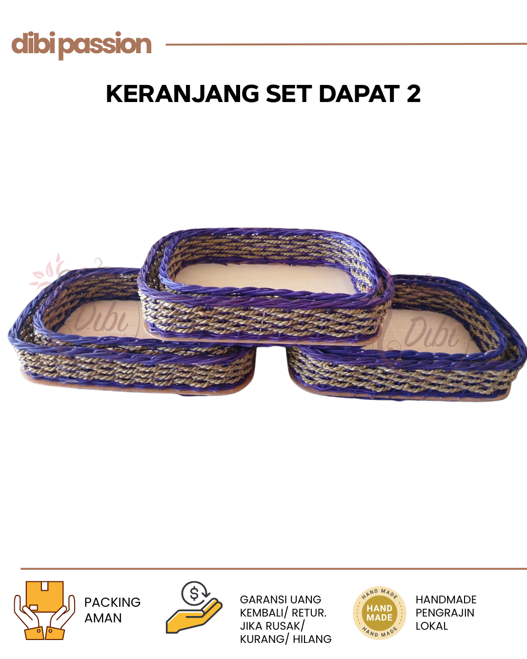 Keranjang Kotak Anyaman Mix Pandan Set Isi 2 Handmade untuk Parcel & Seserahan