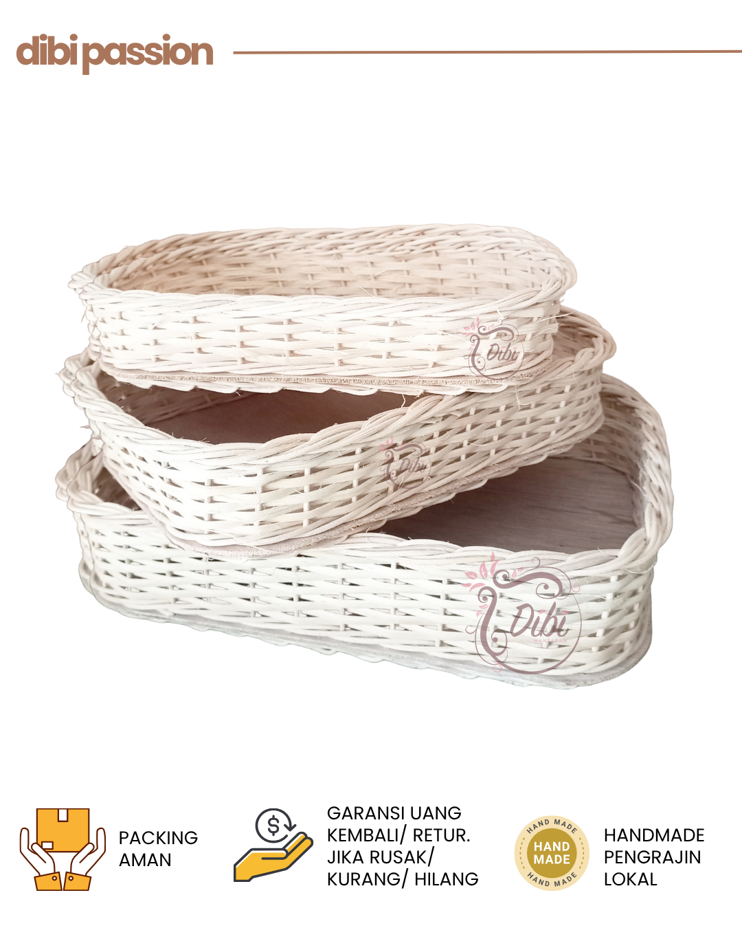Rotan Kotak Persegi Panjang 1 Set Isi 3 Keranjang Handmade Serbaguna
