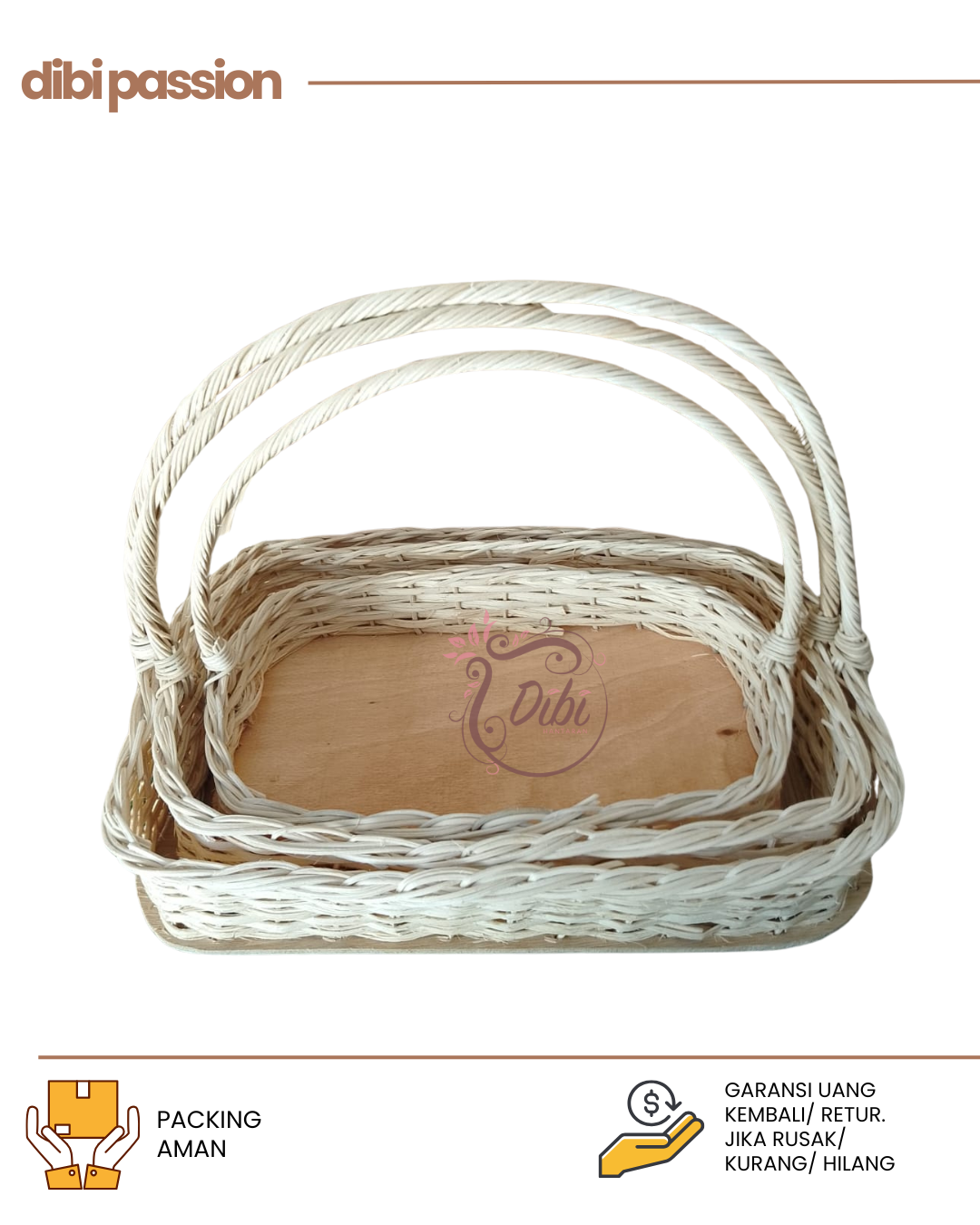 Keranjang Rotan Kotak Tangkai Set Isi 3 – Parcel, Hampers, Seserahan