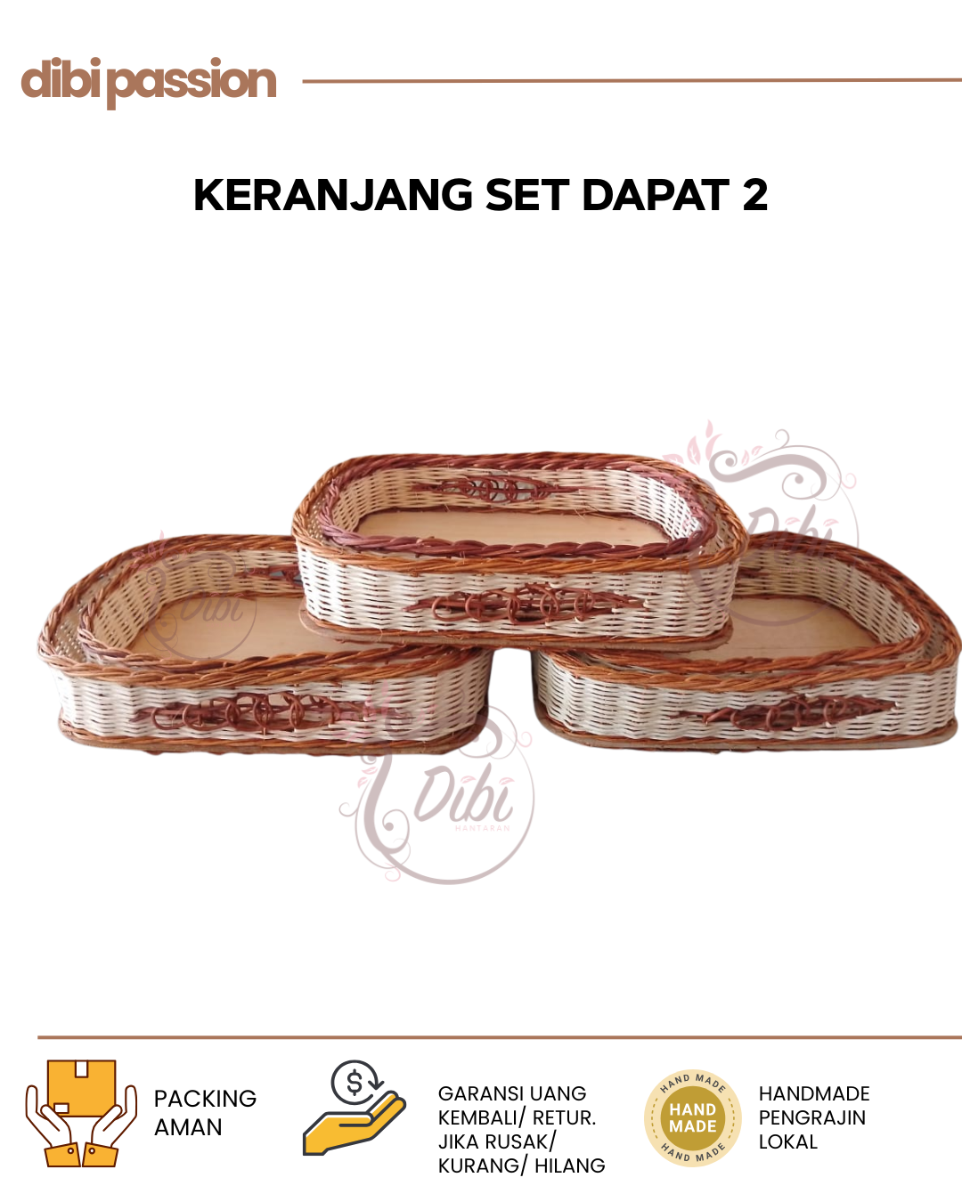 Keranjang Rotan Kotak Diamond Set 2 – Handmade untuk Parcel & Seserahan