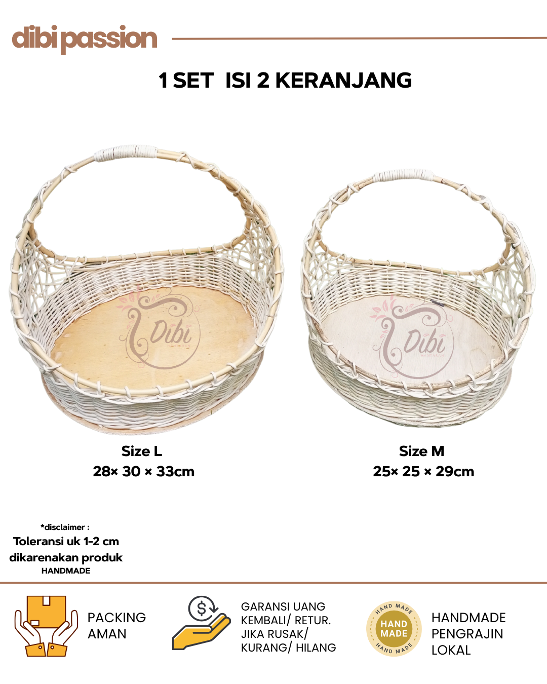 Keranjang Rotan Cincin Set 2 Hantaran Lamaran & Parcel Cincin Jinjing Bulat Natural