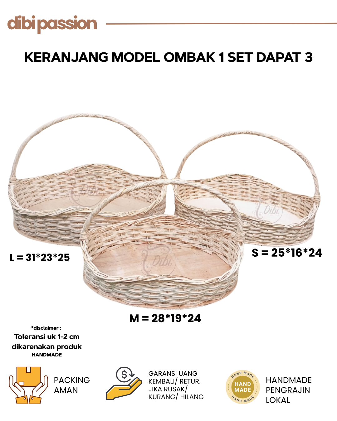 PROMO MURAH Keranjang Rotan Model Ombak 1 Set Isi 3