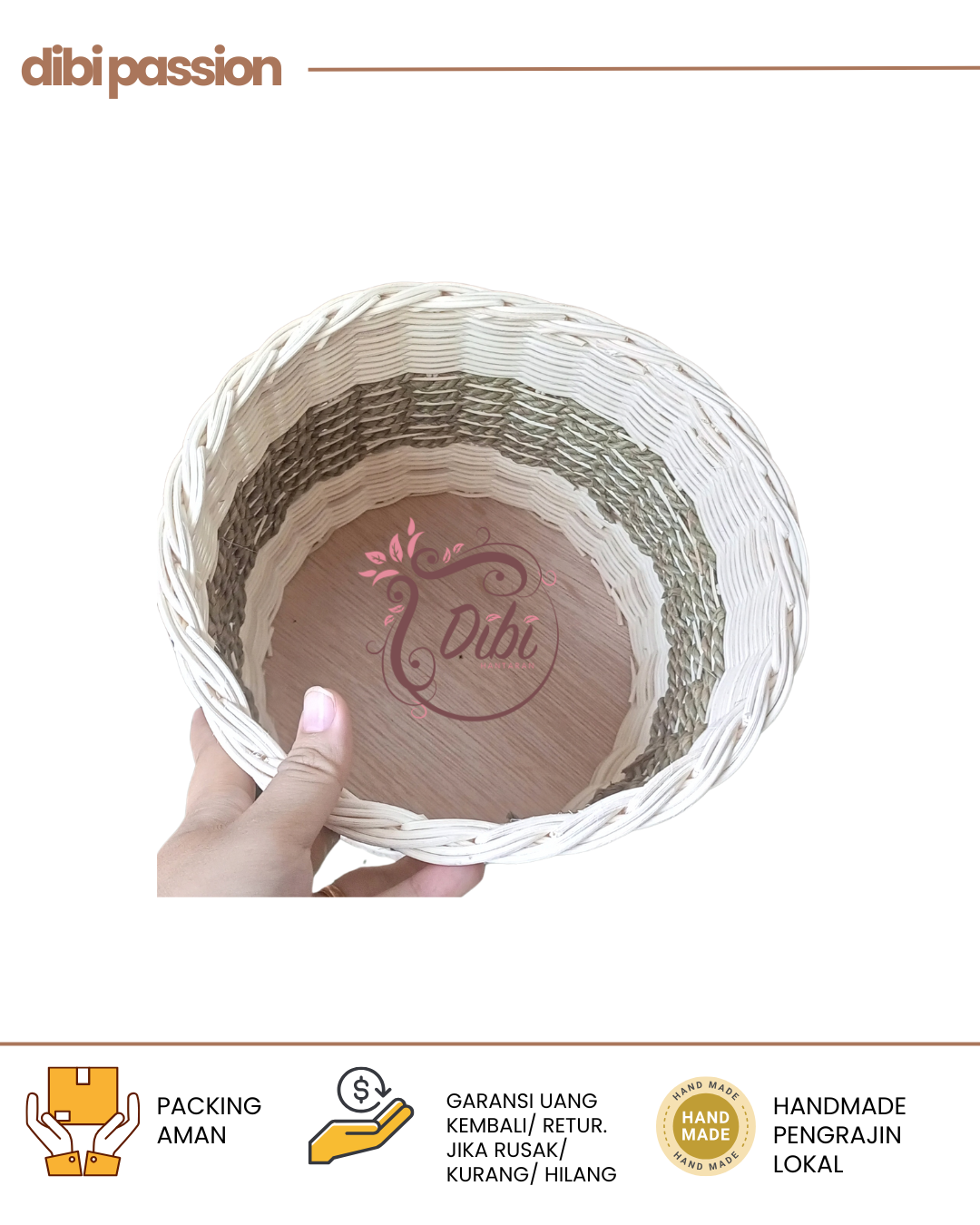Keranjang Rotan Bulat Model Pot D20 Tinggi 20 cm Handmade Rustic Natural