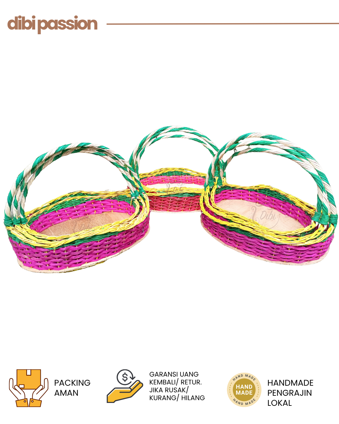 Promo Set 3 Keranjang Rotan Model Ombak – Warna-warni | Hantaran | Parcel Handmade