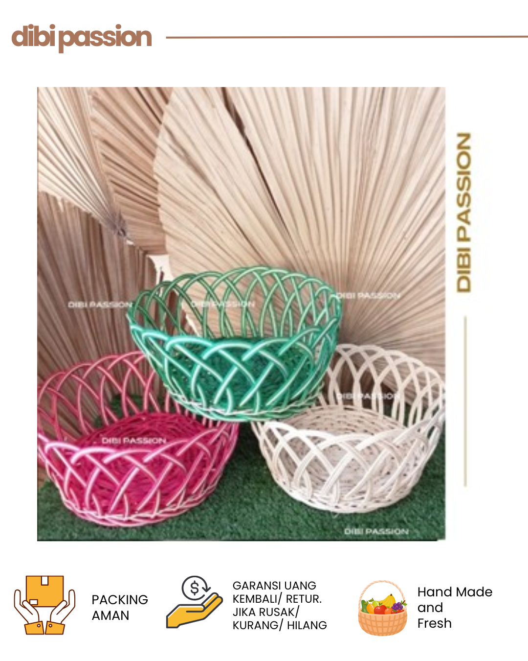 Keranjang Buah Rotan Kiring – Warna & Natural | Keranjang Anyam Serbaguna