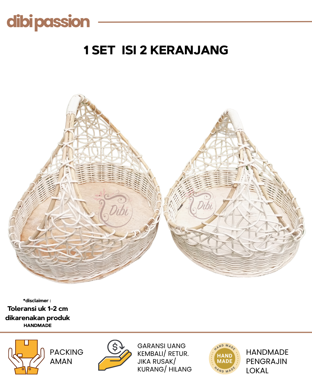 Keranjang Rotan Cincin Set 2 Hantaran Lamaran & Parcel Cincin Jinjing Bulat Natural