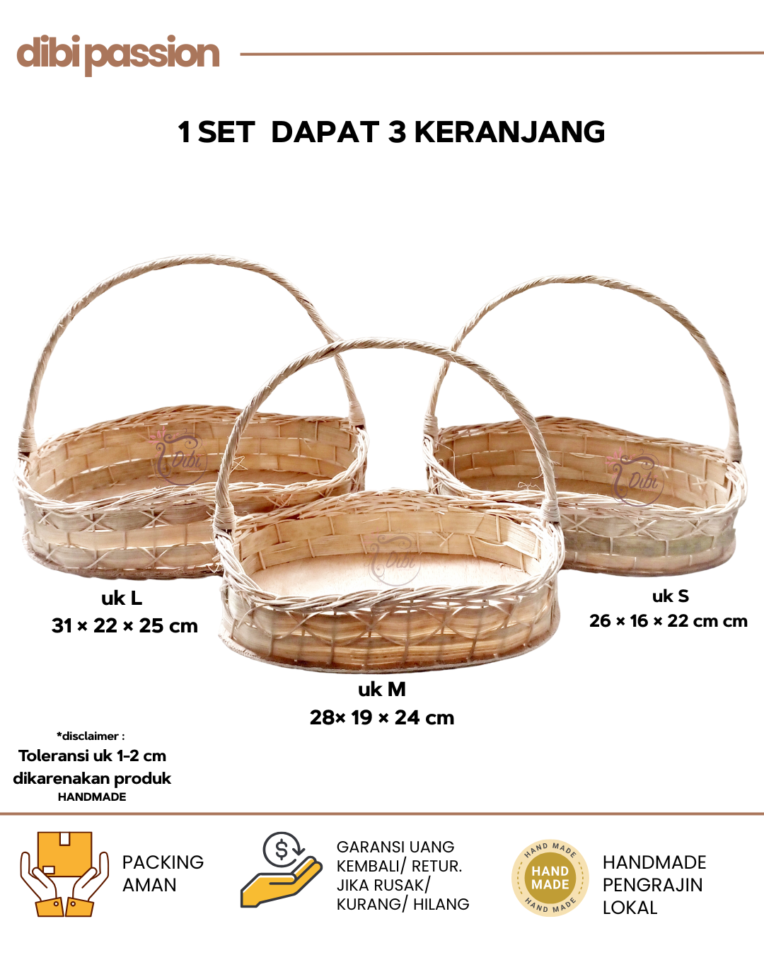 Keranjang Rotan Ombak Anyam Silang Oval – Set Isi 3 | Parcel, Hampers & Seserahan Handmade