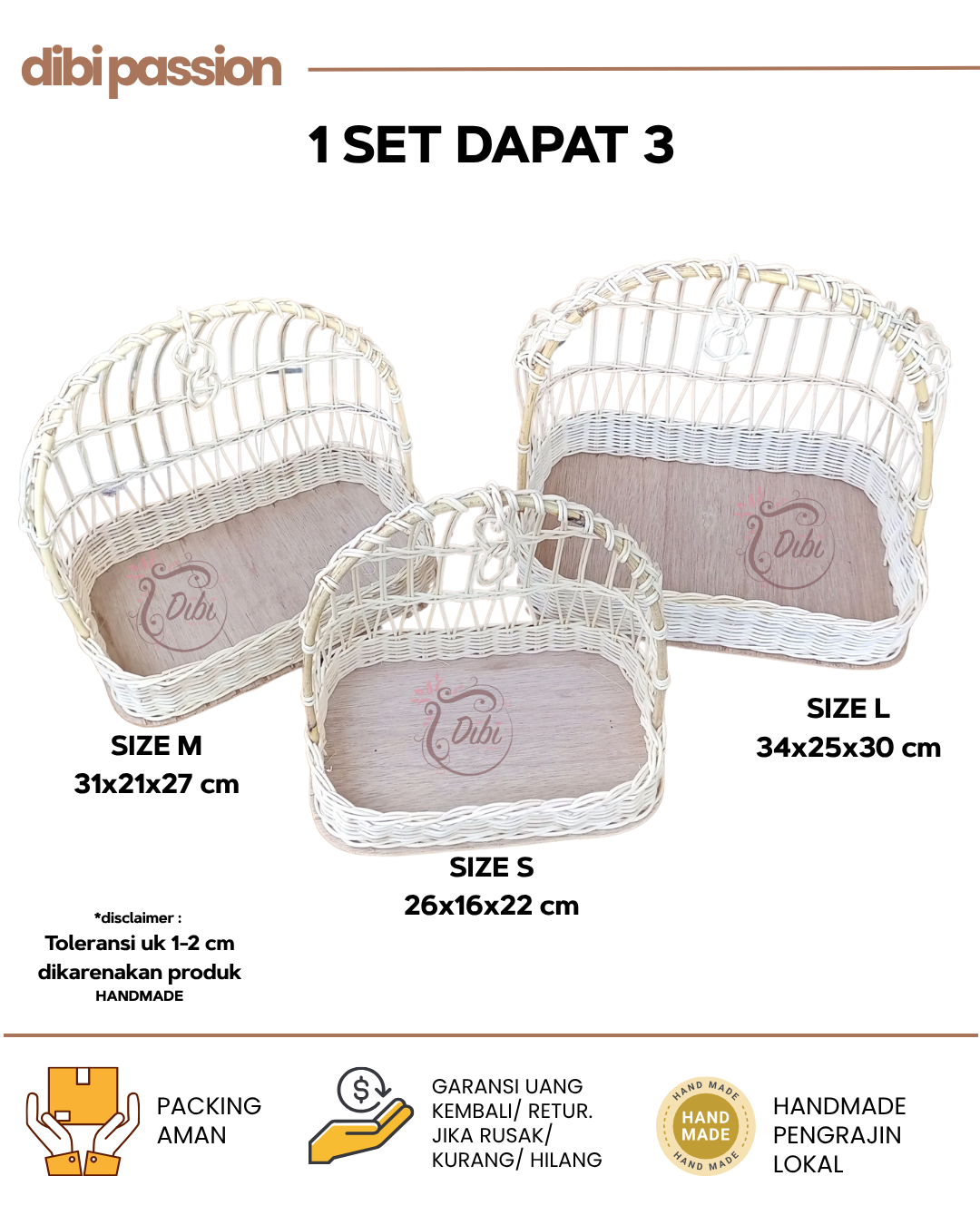 Set 3 Keranjang Ayunan Kotak Rotan – Parcel Buah, Hampers, Hantaran Pernikahan