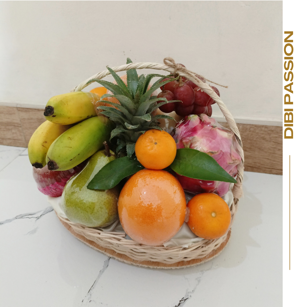 Hampers Parcel Buah Segar Model Ombak – Parsel Buah Elegan Keranjang Rotan Dibi Passion