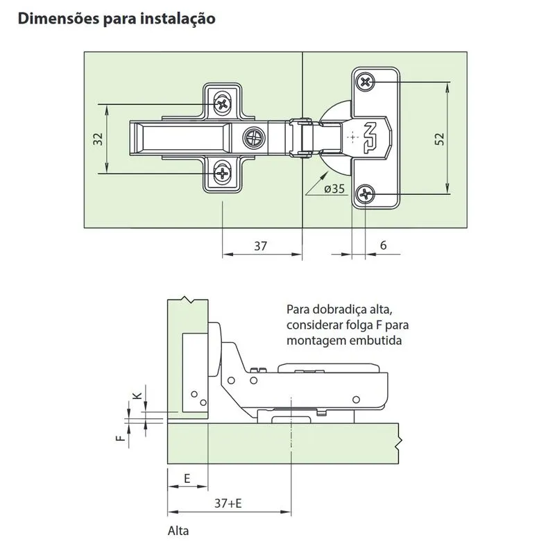 Dobradiça 35mm Curva 110° Slide On Reforçada Slim Slow Amortecedor Renna