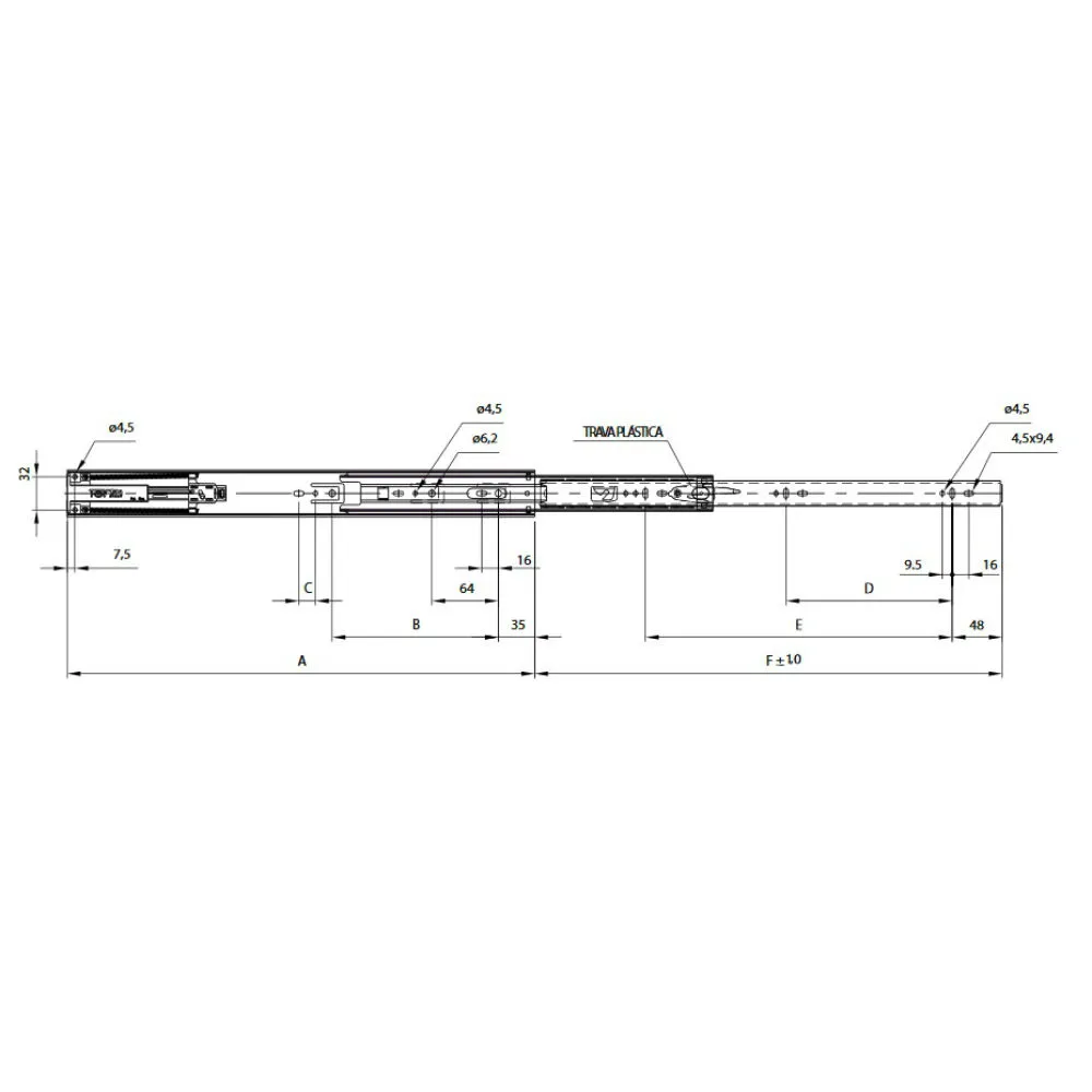 Corrediça Telescópica Larga Reforçada (35Kg) 45mm Renna 