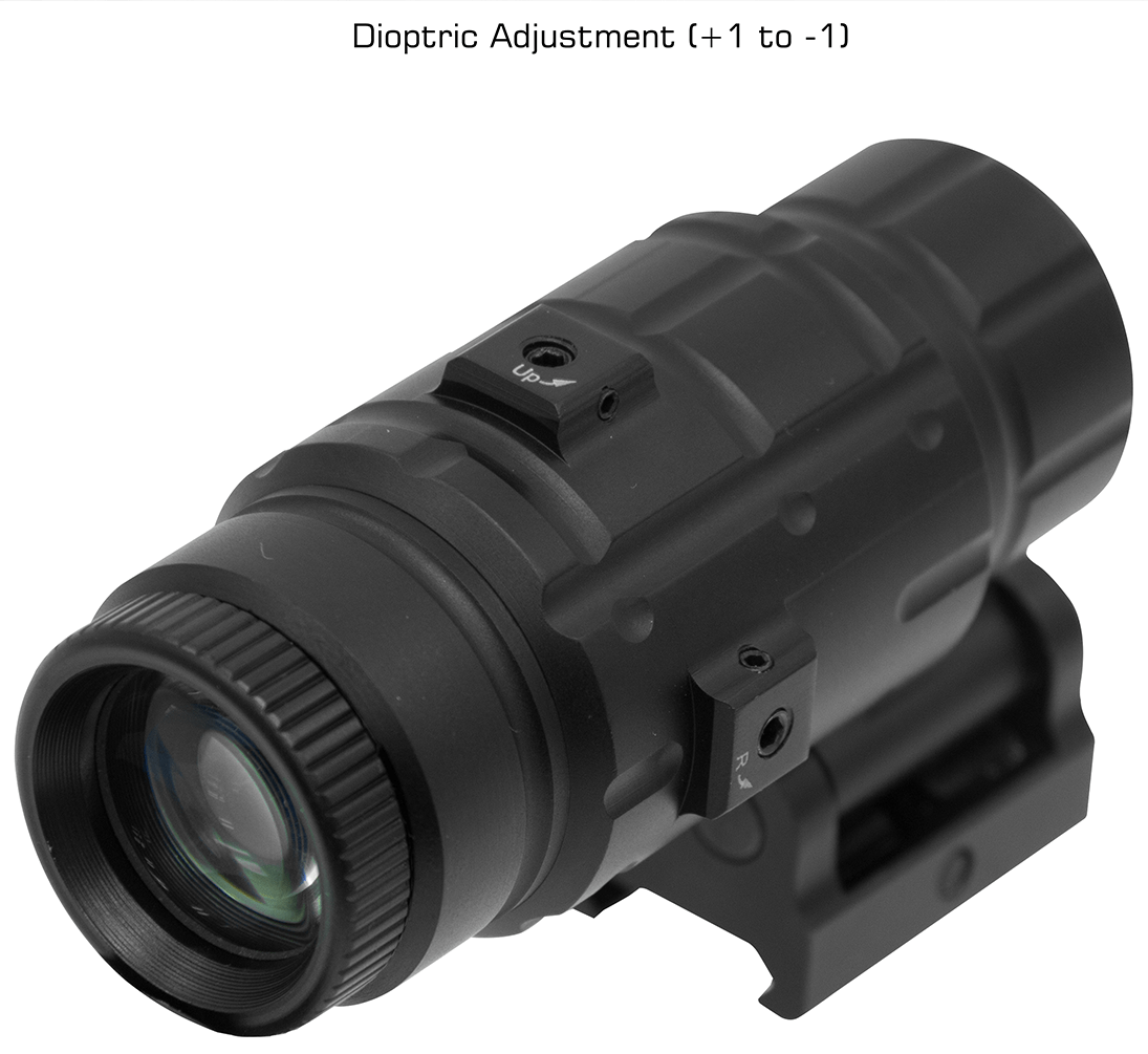 Lupa UTG® 3X con montura QD abatible hacia un lado, ajustable con E
