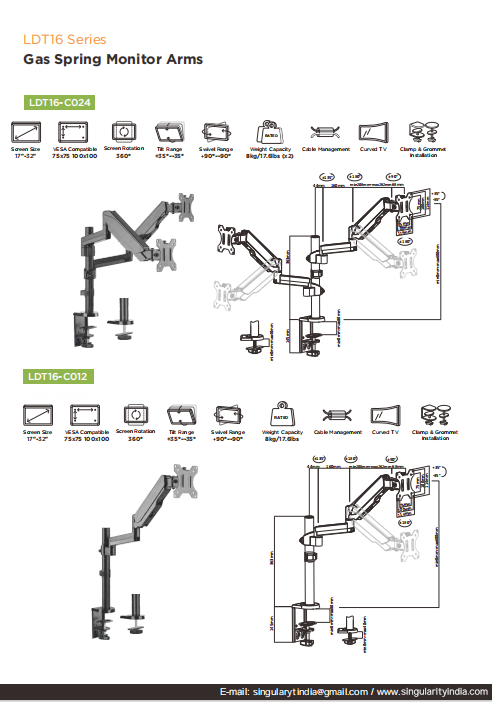 LUMI LDT16-C024 – Dual Pole Gas Spring Monitor Arm for Dual Screens
