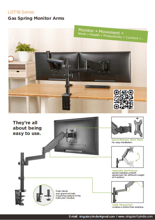 LUMI LDT16-C024 – Dual Pole Gas Spring Monitor Arm for Dual Screens