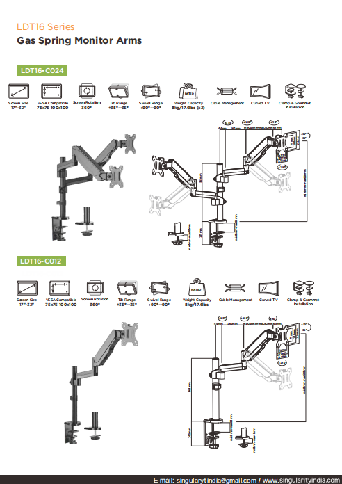 LUMI LDT16-C012 – Pole Mount Gas Spring Monitor Arm