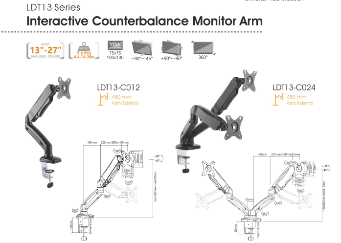 LUMI LDT13-C012 – Elegant Spring-Assisted Single Monitor Arm
