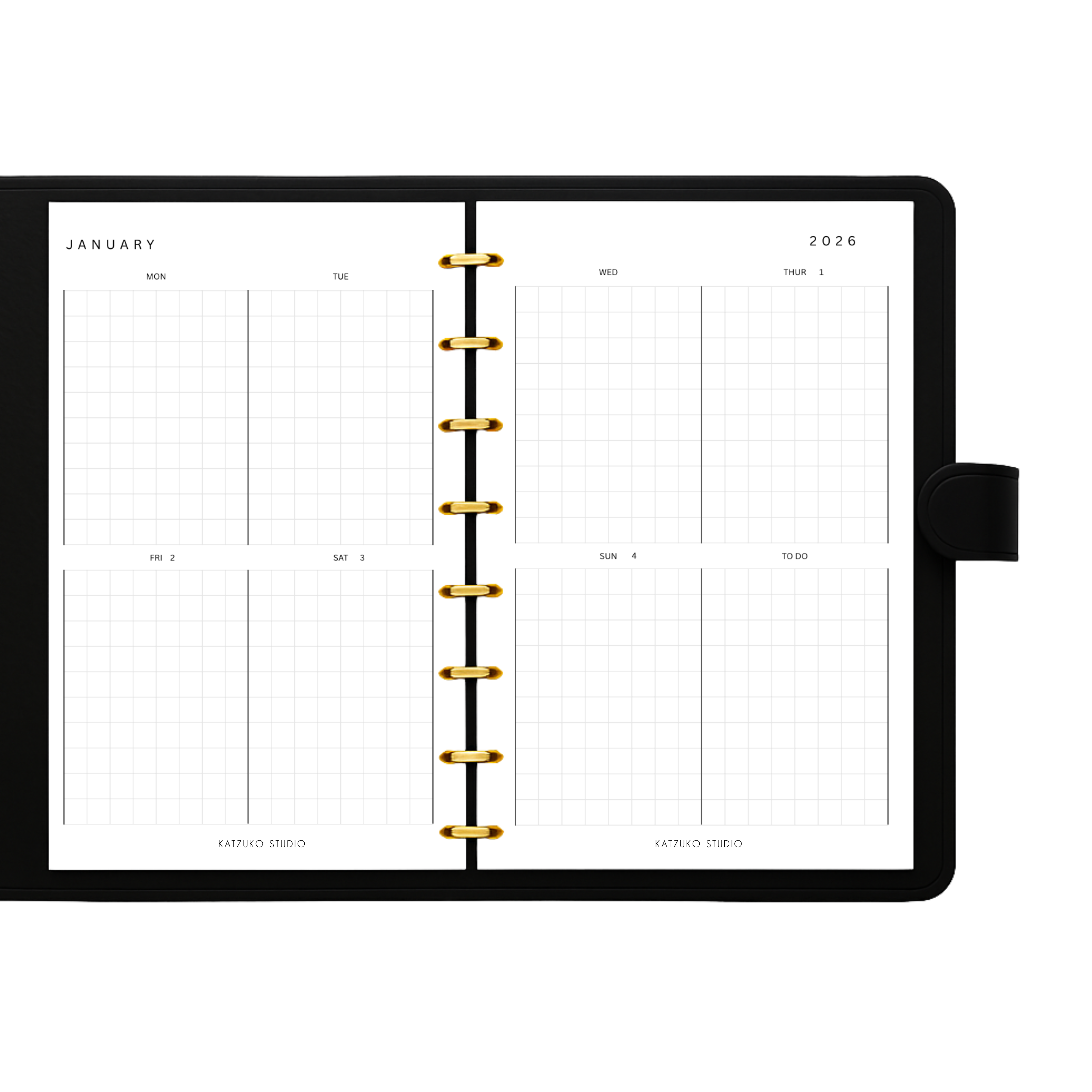 2026 Weekly DISC BOUND Grid Vertical Calendar Inserts
