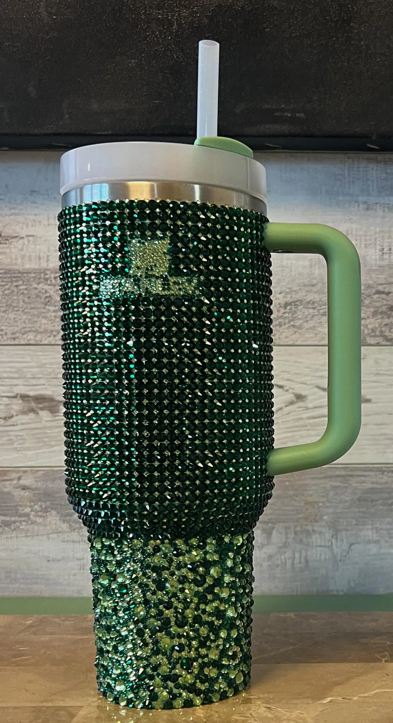 Rhinestone Stanley Tumblers (Available in white/pink & green)