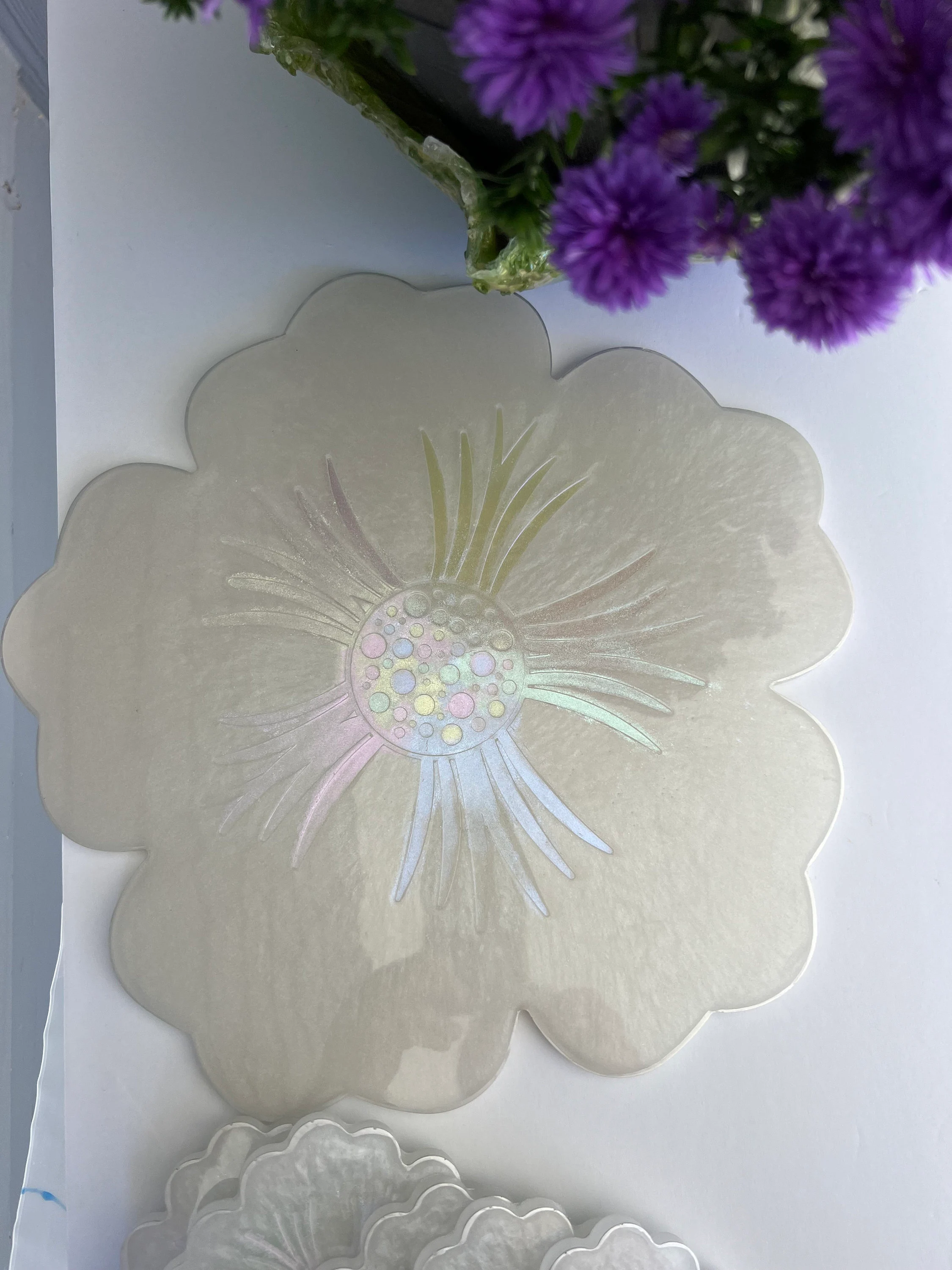 Silver Holographic Epoxy Resin Platter and Coasters