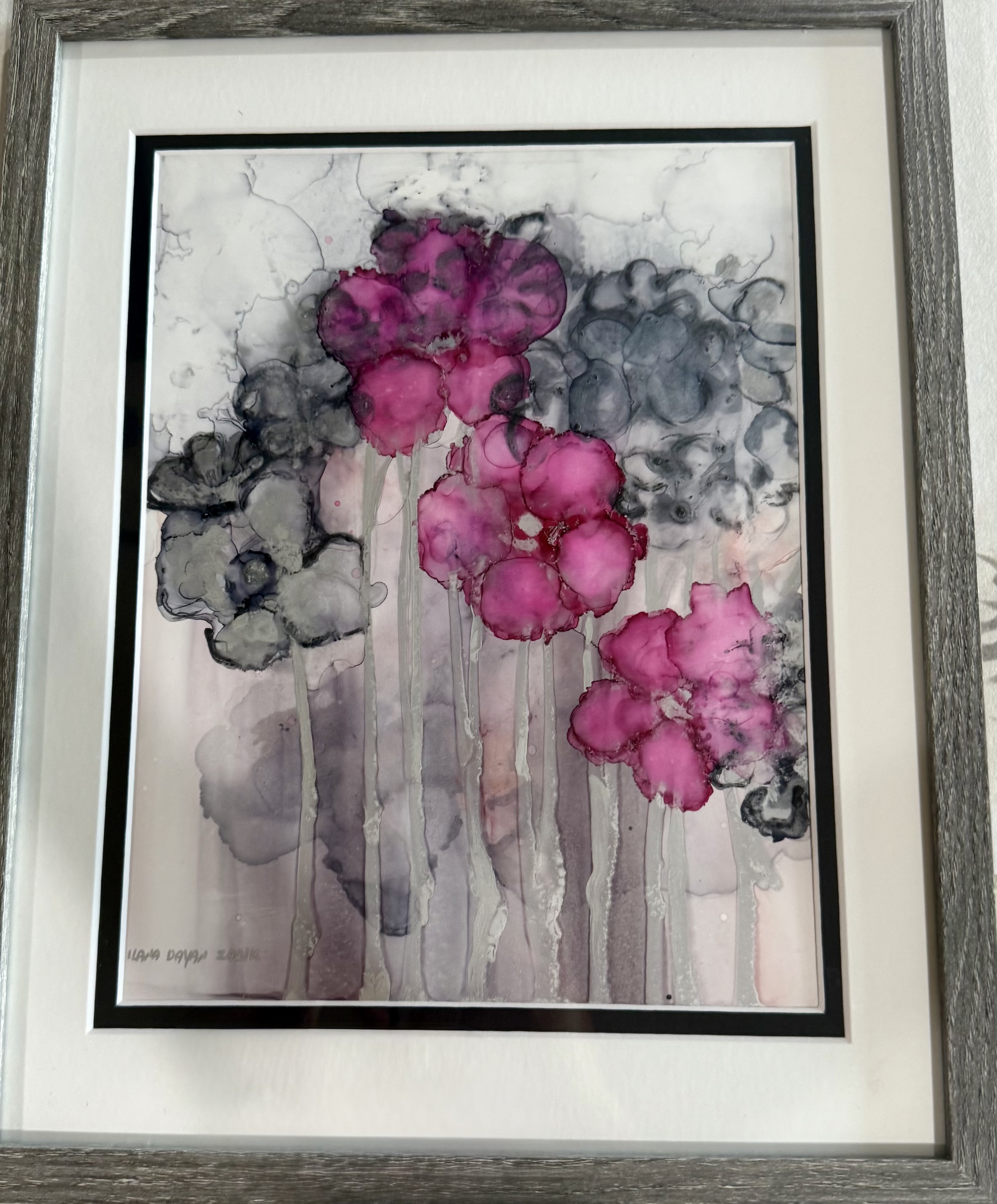 Framed Abstract Floral Painting