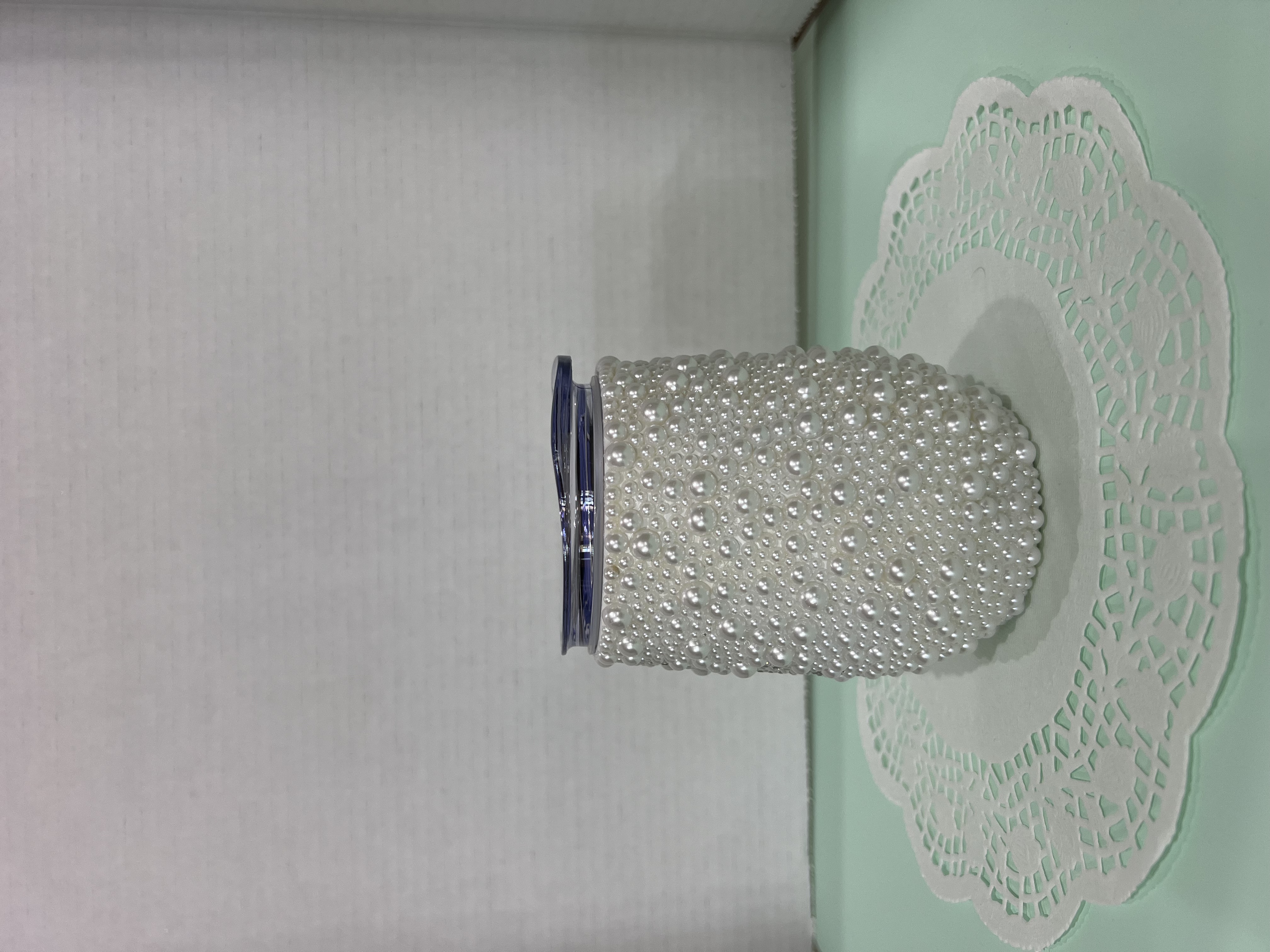 Pearl-Embellished Stainless Steel Tumbler