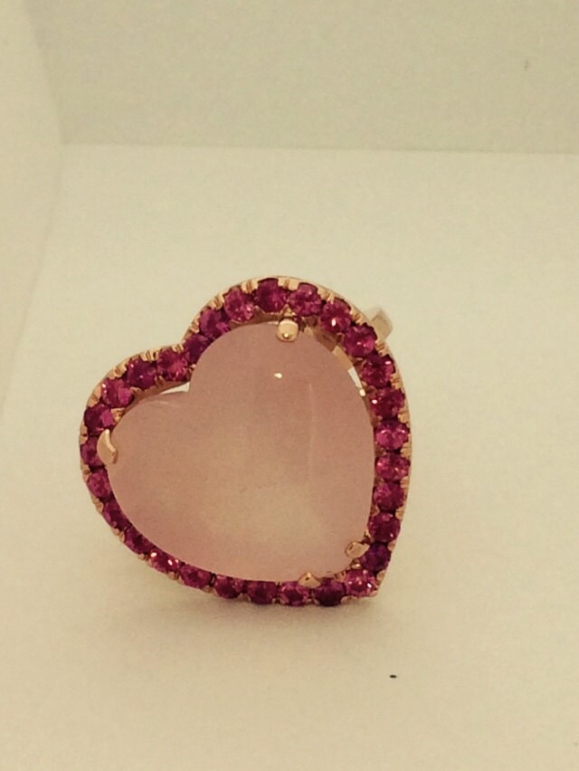 Heart-Shaped Rose Quartz and Pink Sapphire Ring