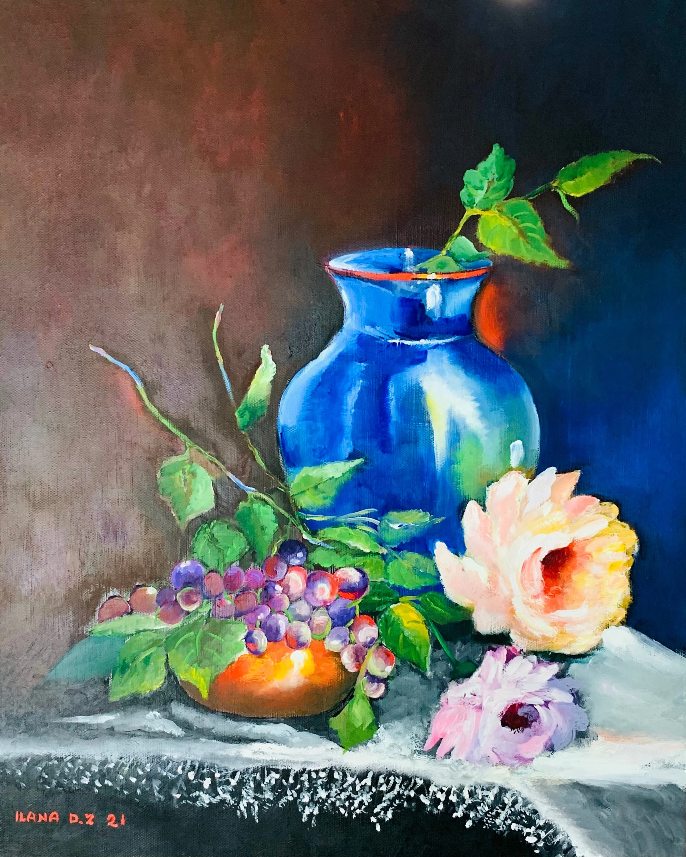 Still Life Painting with Blue Vase