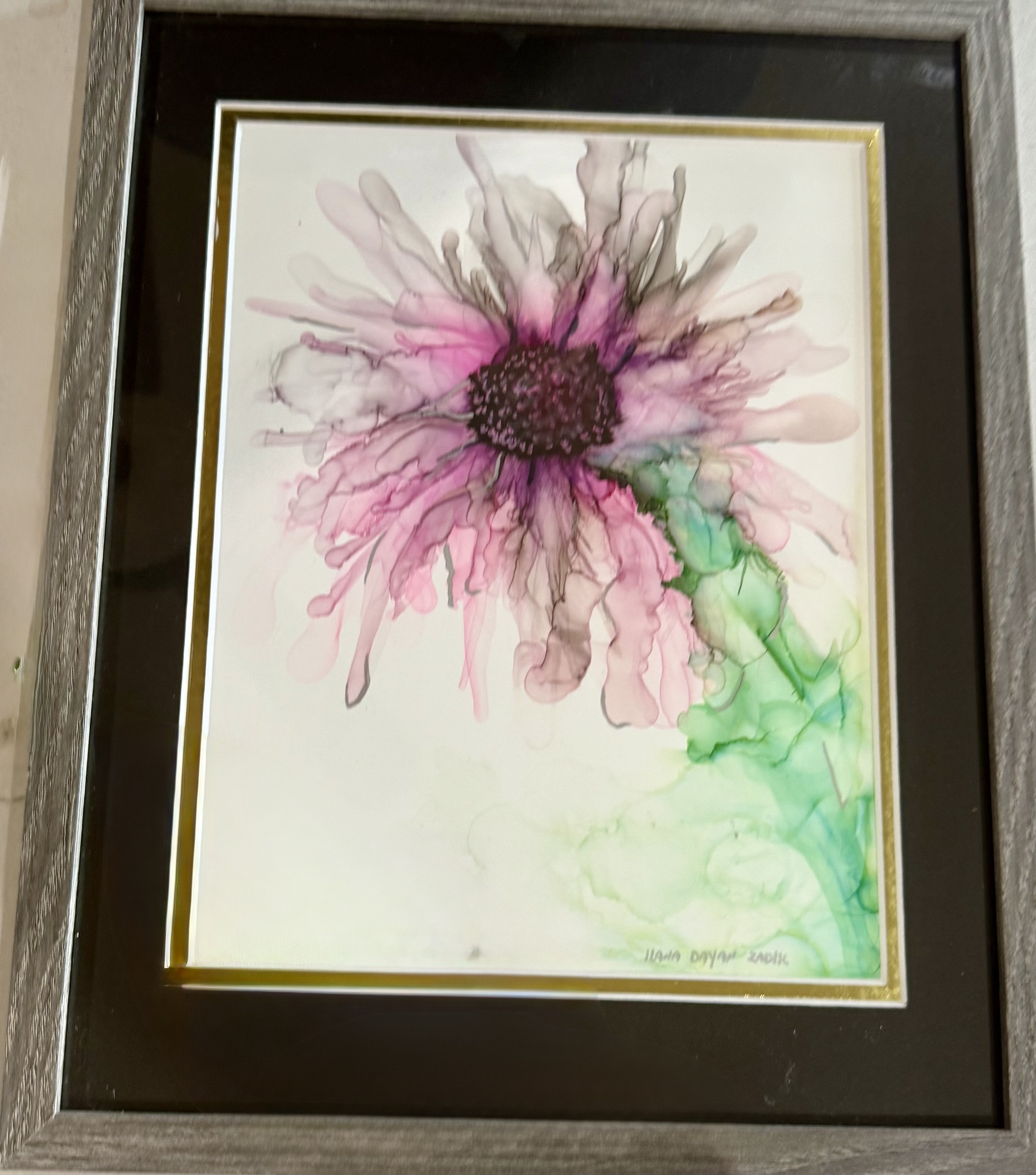 Framed Abstract Flower Alcohol Ink Painting