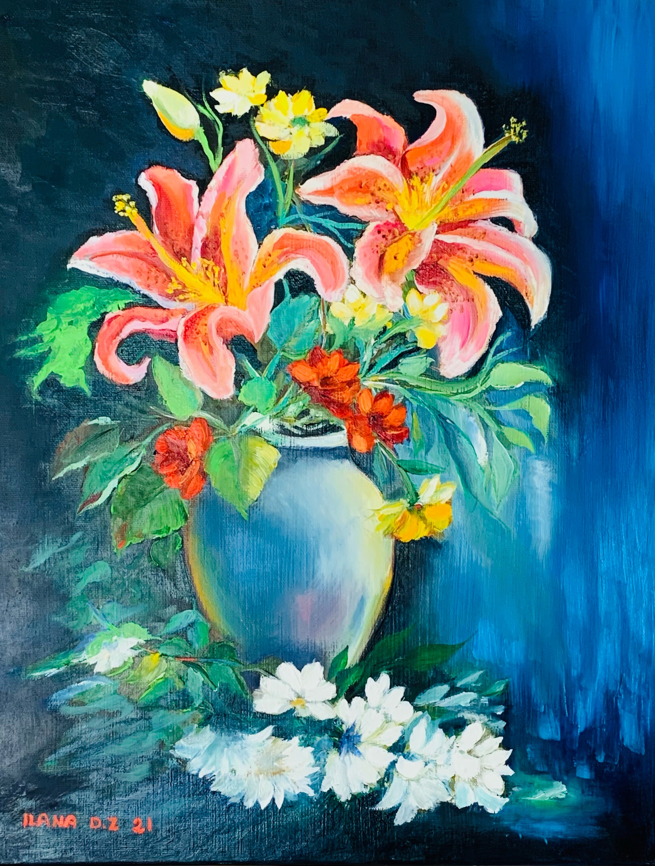 Hand-painted Floral Vase Artwork