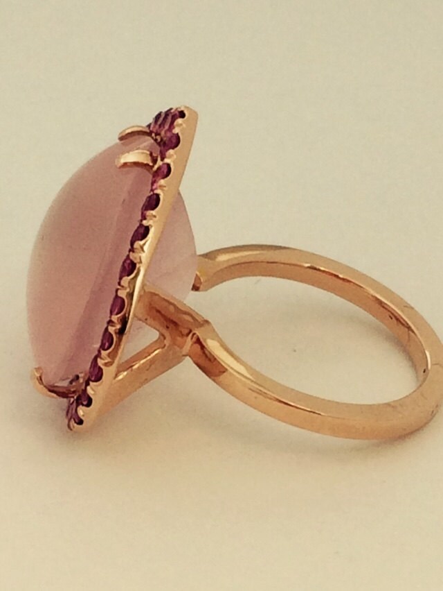Heart-Shaped Rose Quartz and Pink Sapphire Ring