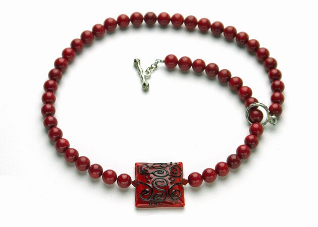 Coral Red Beaded Necklace