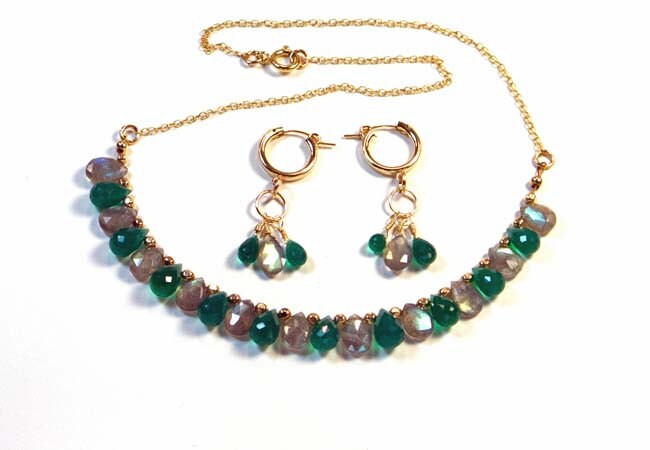 Elegant Green Agate and Labradorite Jewelry Set