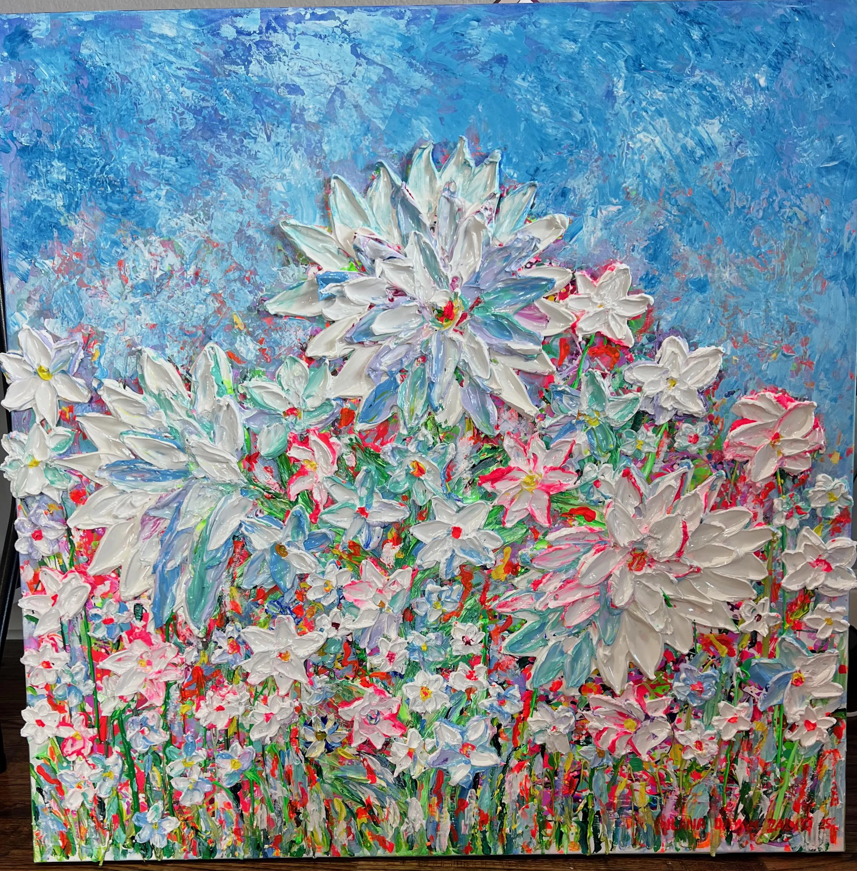 Textured Floral Acrylic Painting