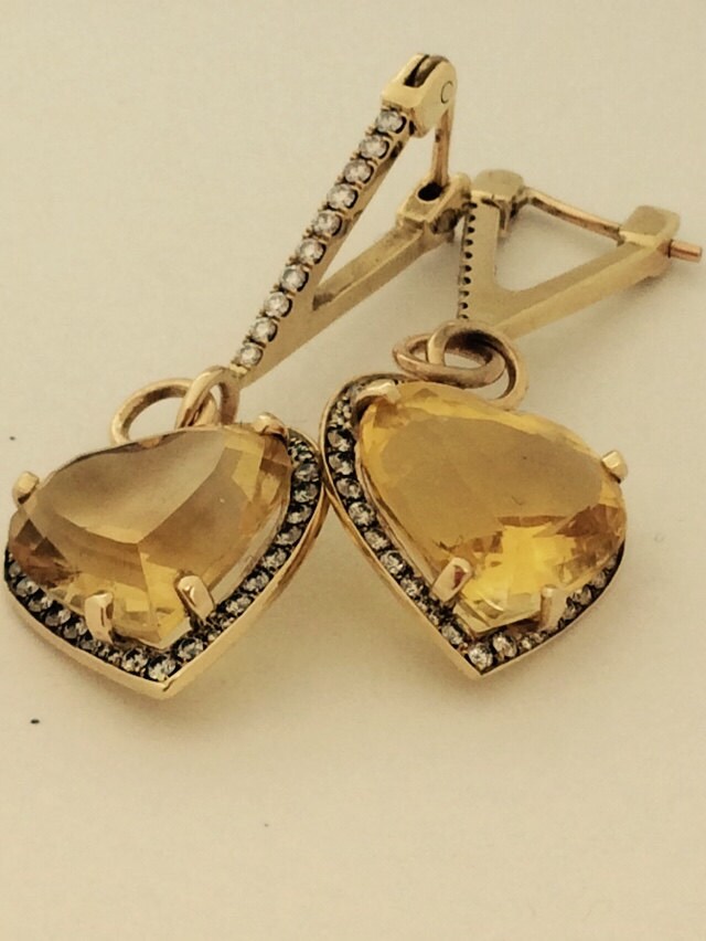 Heart-Shaped Yellow Citrine Earrings