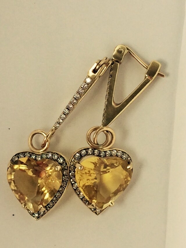 Heart-Shaped Yellow Citrine Earrings