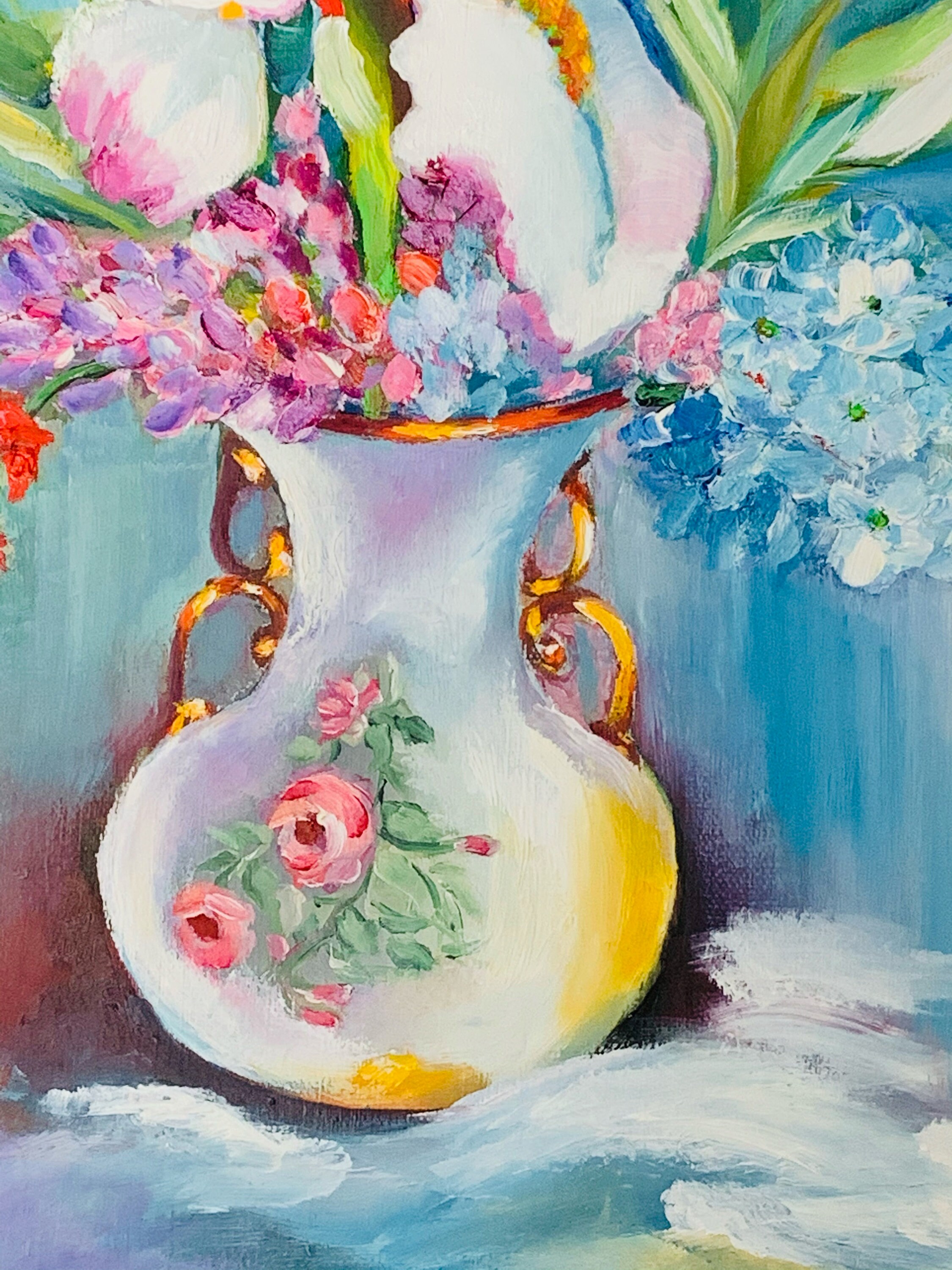 Hand-Painted Floral Vase Art