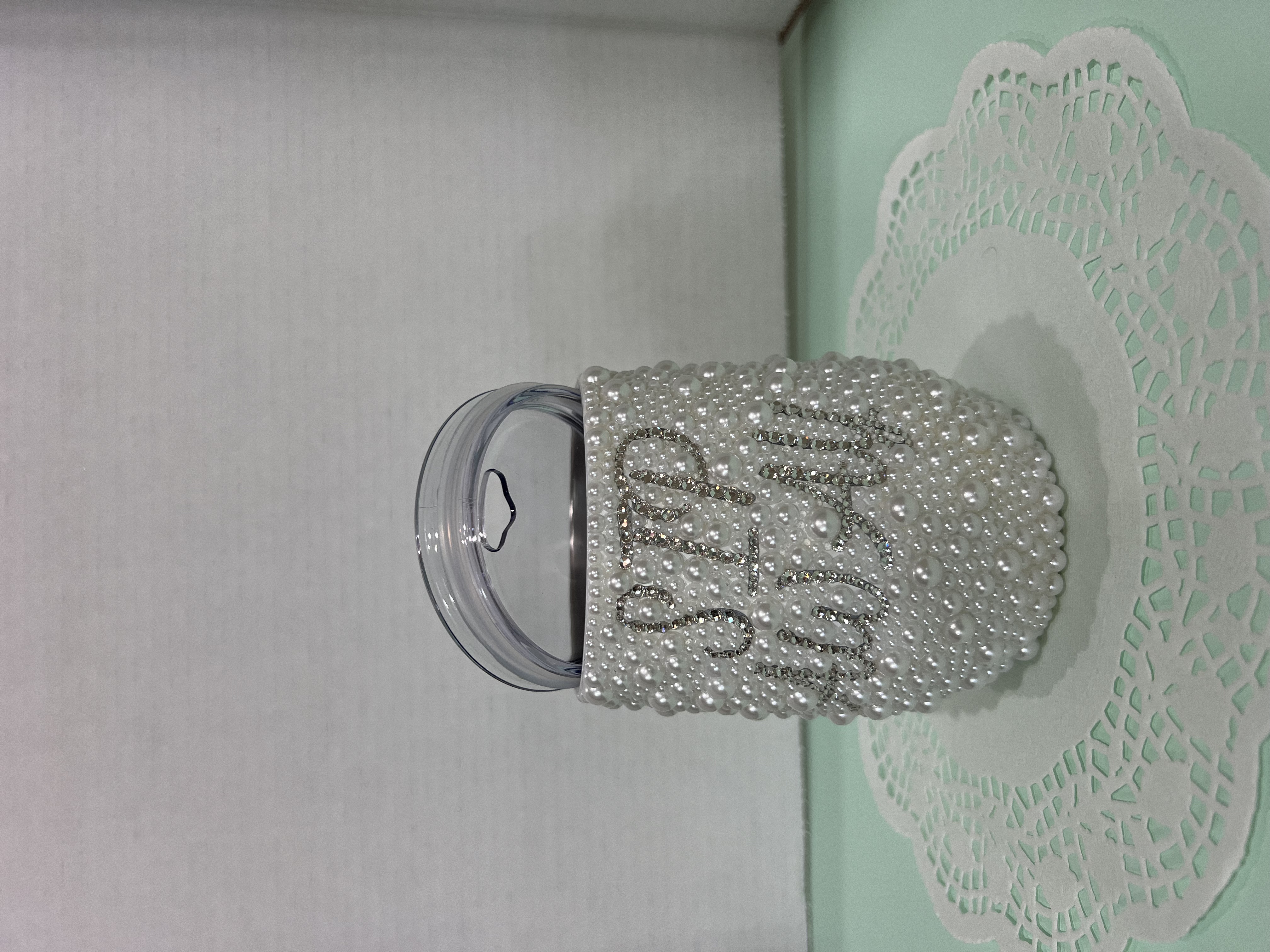 Pearl-Embellished Stainless Steel Tumbler