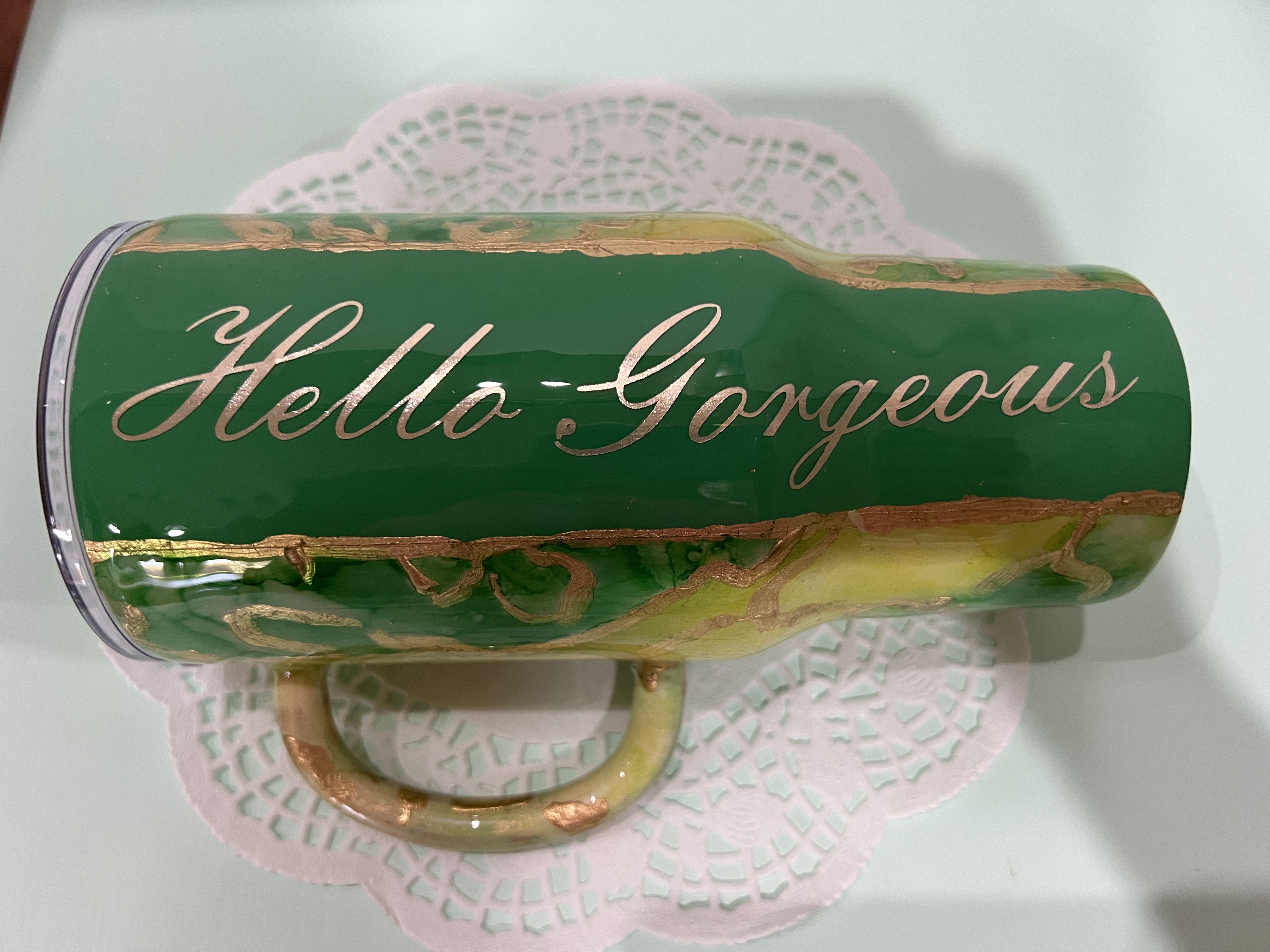 Green 'Hello Gorgeous' 24 0z Tumbler