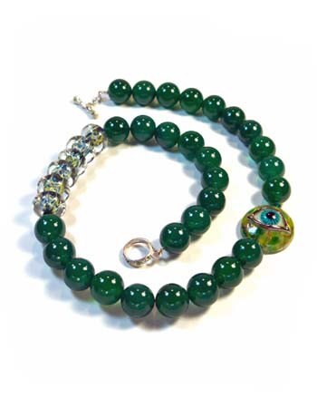 Green Agate Beaded Evil Eye Necklace