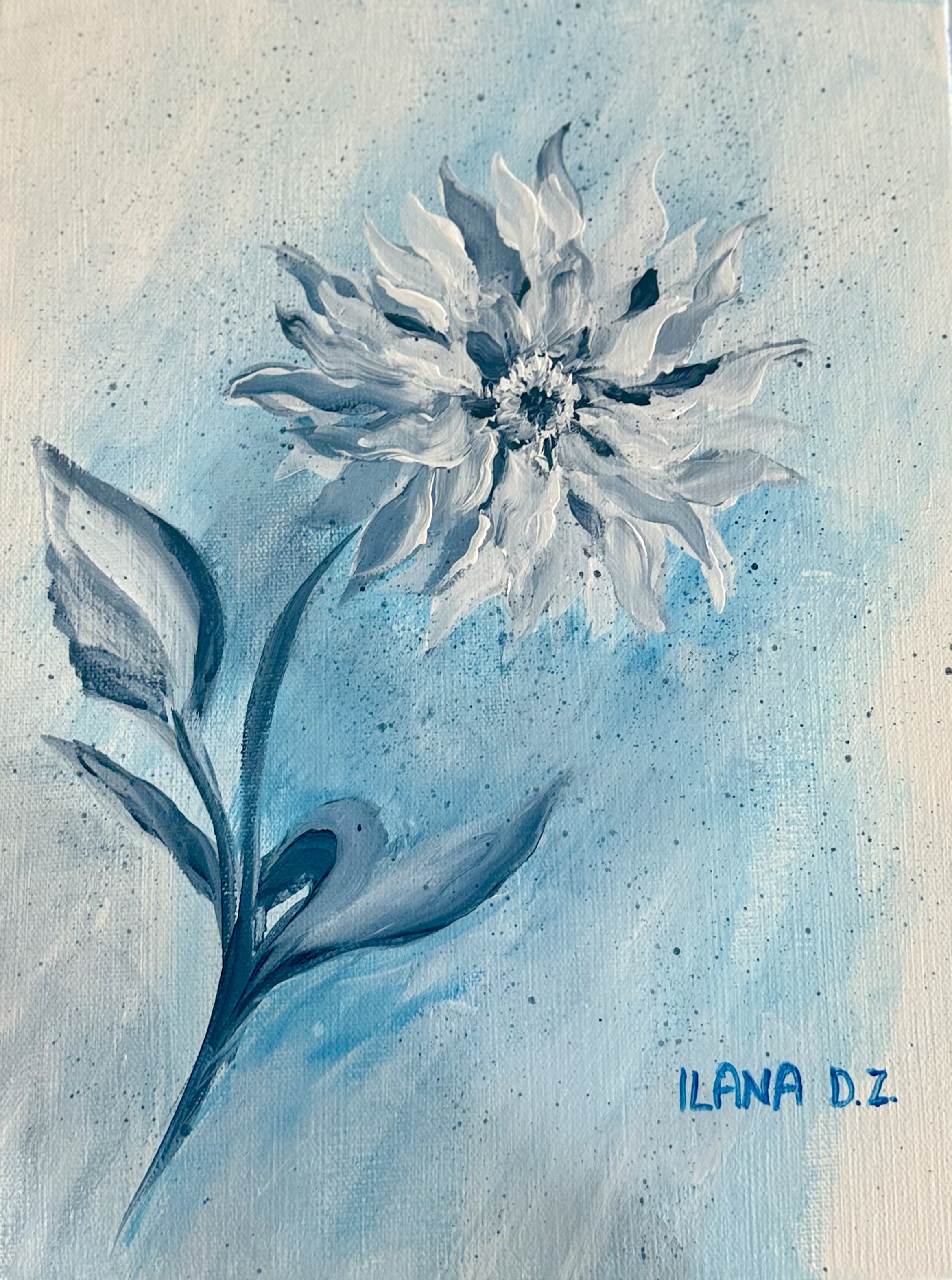 Hand-painted Blue Flower Art