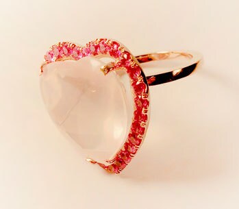 Heart-Shaped Rose Quartz and Pink Sapphire Ring