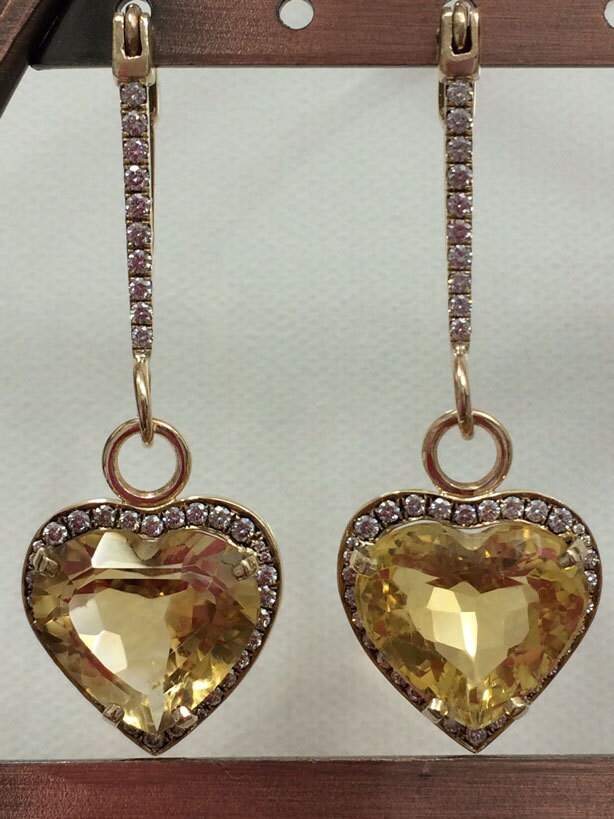 Heart-Shaped Yellow Citrine Earrings