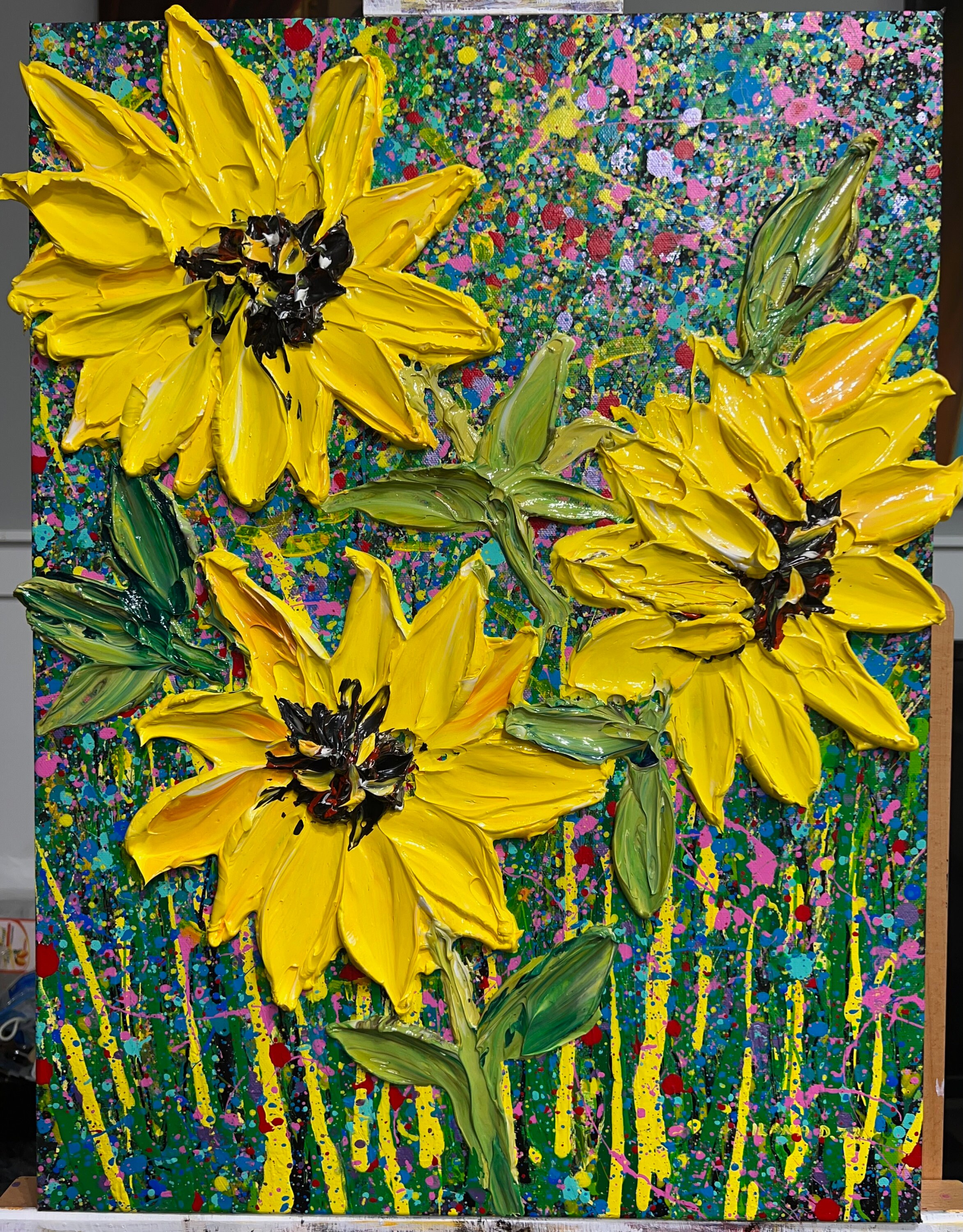 Textured Sunflower Art Painting
