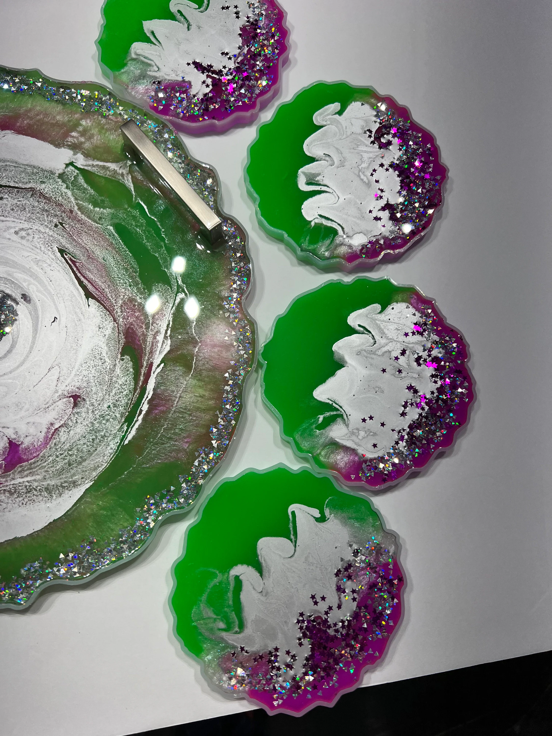 Handcrafted Resin Serving Tray with coasters