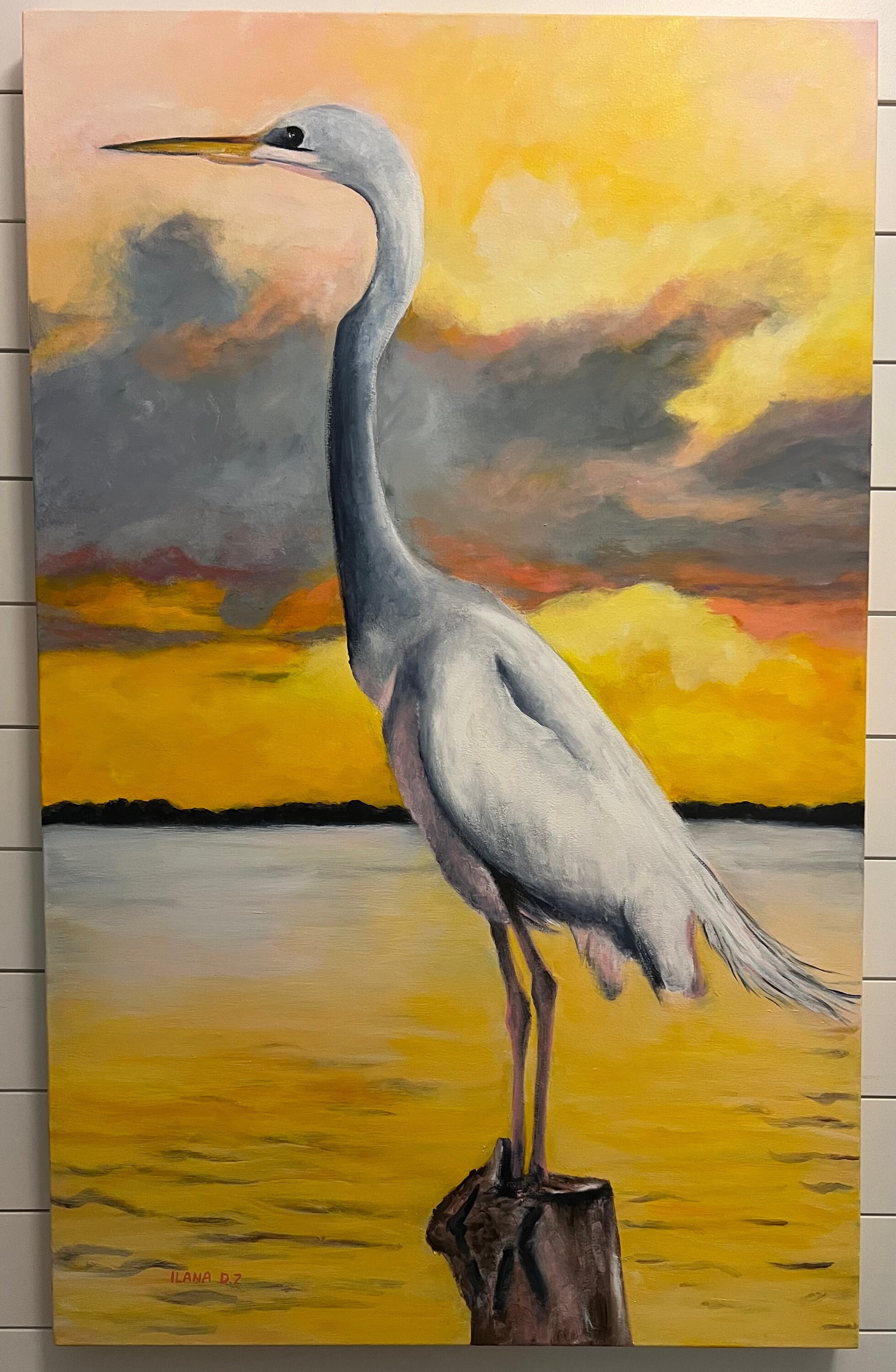 Sunset Egret Painting