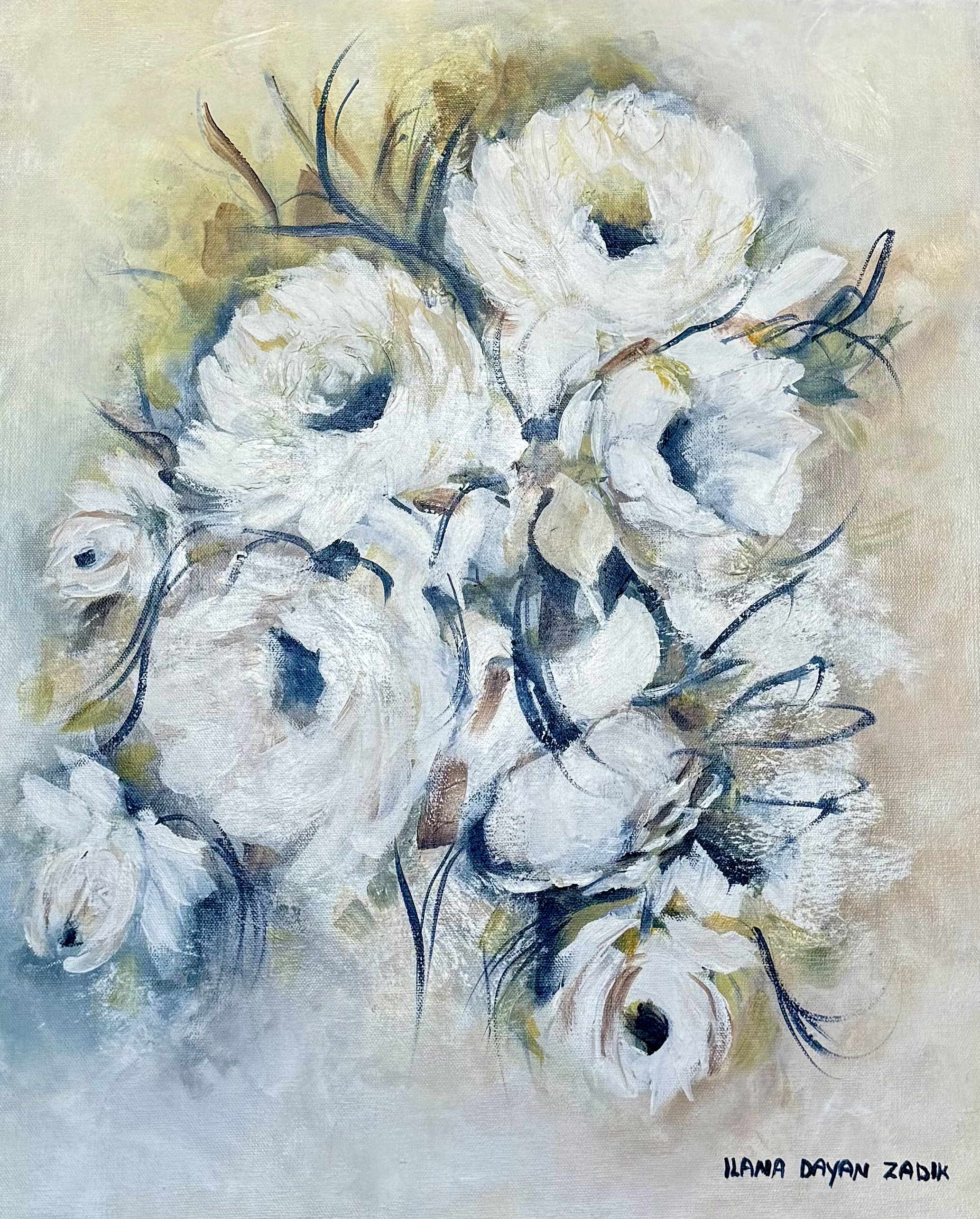 Acrylic White Floral Bouquet Painting