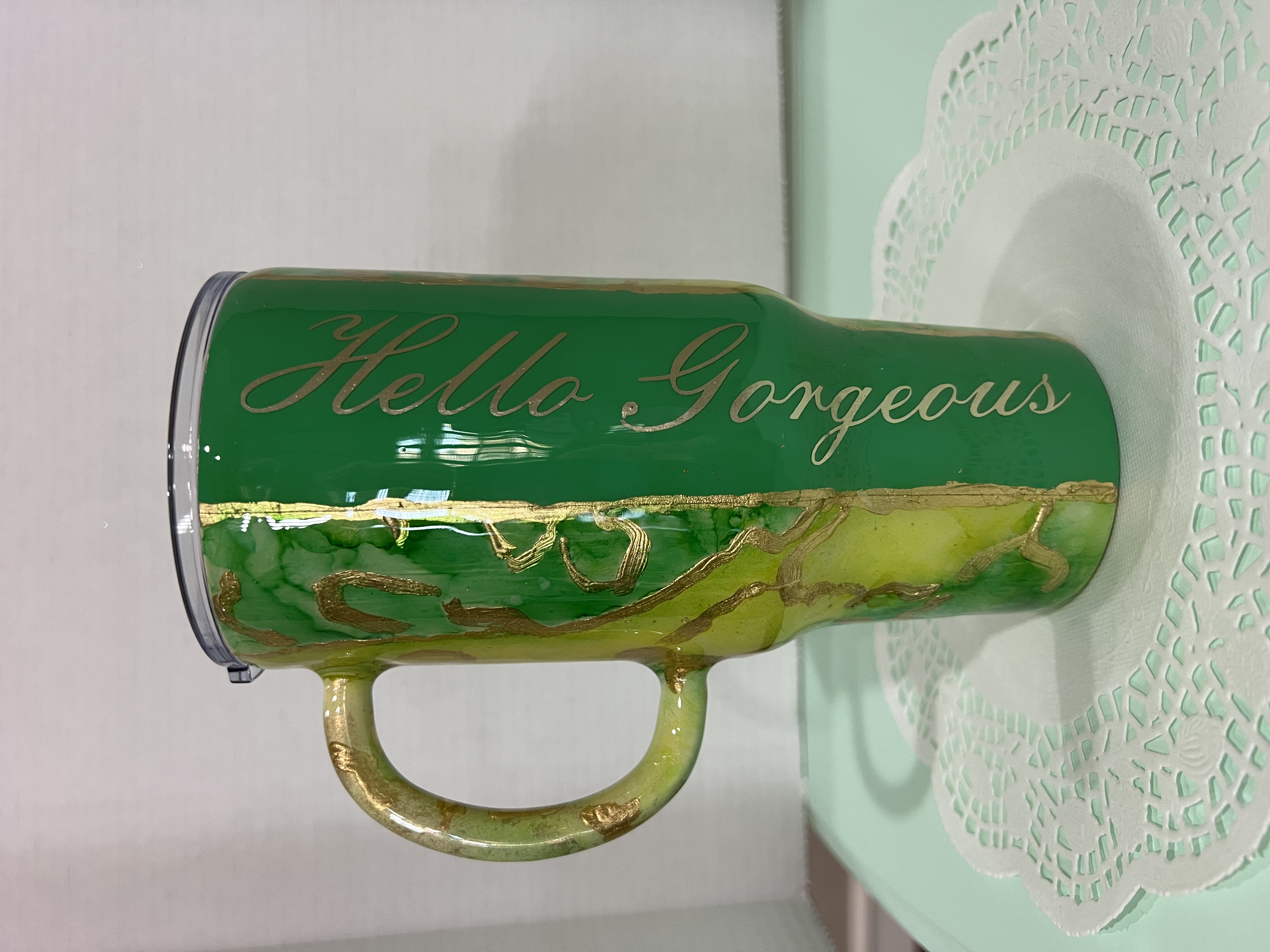 Green 'Hello Gorgeous' 24 0z Tumbler 