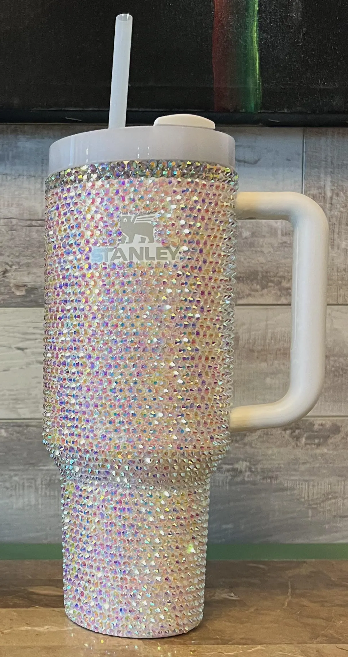 Rhinestone Stanley Tumblers (Available in white/pink & green)